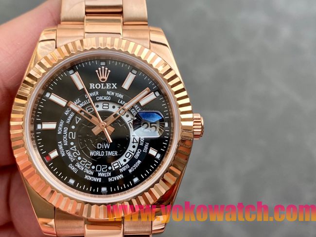 ロレックスコピー・ワールドタイマー（DIW）40mm 5185R“ブラック・ダイヤル＋ローズゴールドケース＋オイスターブレスレット” メンズ専用モデル 