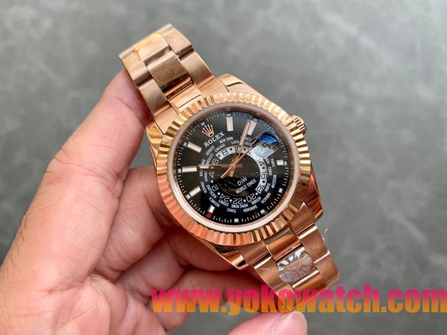 ロレックスコピー・ワールドタイマー（DIW）40mm 5185R“ブラック・ダイヤル＋ローズゴールドケース＋オイスターブレスレット” メンズ専用モデル 