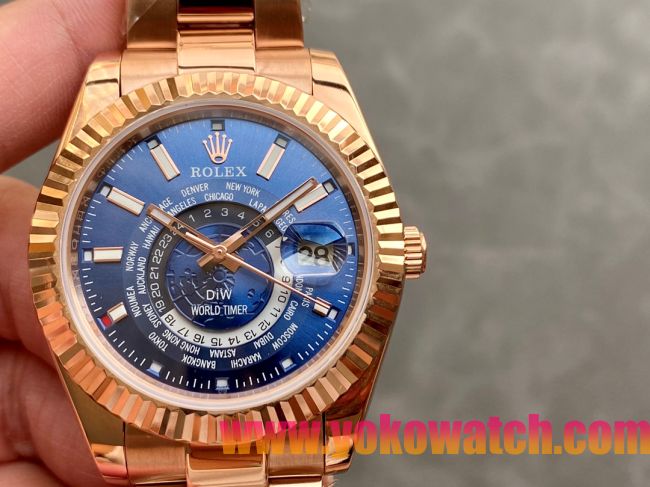ロレックスコピー・ワールドタイマー（DIW）40mm 5185R“ブルー・ダイヤル＋ローズゴールドケース＋オイスターブレスレット” メンズ専用モデル