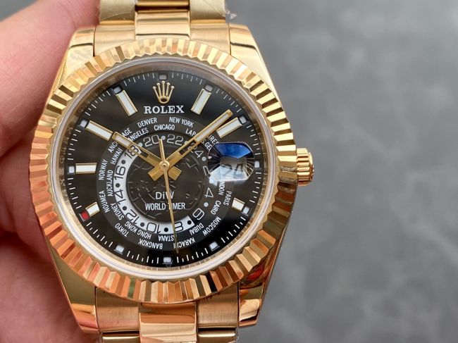 ロレックスコピー・ワールドタイマー（DIW）40mm 5185R“ブラック・ダイヤル＋イエローゴールドケース＋オイスターブレスレット” メンズ専用モデル