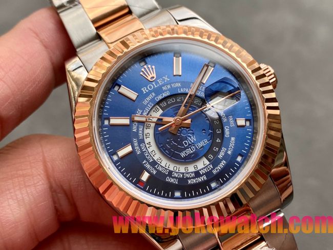 ロレックスコピー・ワールドタイマー（DIW）40mm 5185R“ブルー・ダイヤル＋ローズゴールドベゼル＋ステンレススチールケース＋オイスターブレスレット” メンズ専用モデル