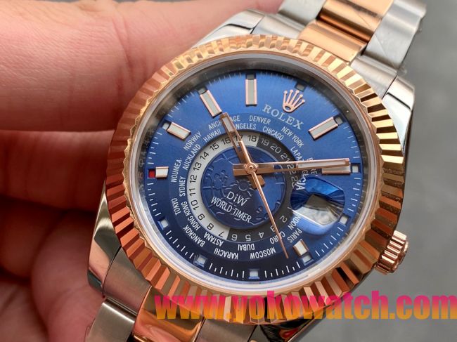 ロレックスコピー・ワールドタイマー（DIW）40mm 5185R“ブルー・ダイヤル＋ローズゴールドベゼル＋ステンレススチールケース＋オイスターブレスレット” メンズ専用モデル