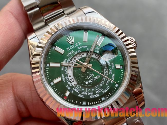 ロレックスコピー・ワールドタイマー（DIW）40mm 5185R“グリーン・ダイヤル＋ローズゴールドベゼル＋ステンレススチールケース＋オイスターブレスレット” メンズ専用モデル