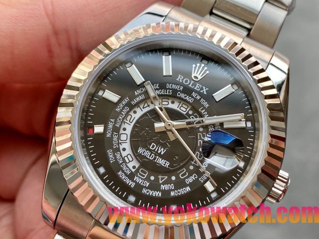 ロレックスコピー・ワールドタイマー（DIW）40mm 5185R“ブラック・ダイヤル＋ローズゴールドベゼル＋ステンレススチールケース＋オイスターブレスレット” メンズ専用モデル 