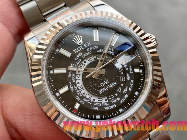 ロレックスコピー・ワールドタイマー（DIW）40mm 5185R“ブラック・ダイヤル＋ローズゴールドベゼル＋ステンレススチールケース＋オイスターブレスレット” メンズ専用モデル 