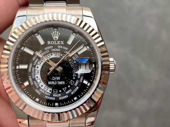 ロレックスコピー・ワールドタイマー（DIW）40mm 5185R“ブラック・ダイヤル＋ローズゴールドベゼル＋ステンレススチールケース＋オイスターブレスレット” メンズ専用モデル 