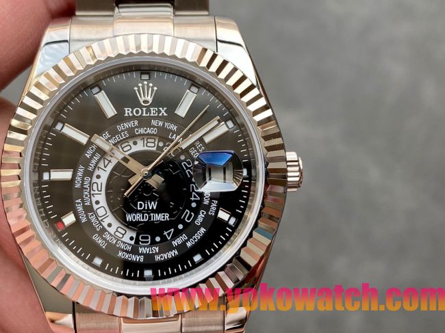 ロレックスコピー・ワールドタイマー（DIW）40mm 5185R“ブラック・ダイヤル＋ローズゴールドベゼル＋ステンレススチールケース＋オイスターブレスレット” メンズ専用モデル 