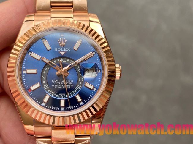 ロレックスコピー・スカイダイバー（SKY-DWELLER）40mm 326135“ブルー・ダイヤル＋イエローゴールドベゼル＋ステンレススチールケース＋オイスターブレスレット” メンズ専用モデル 
