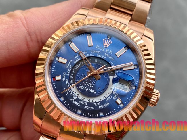 ロレックスコピー・スカイダイバー（SKY-DWELLER）40mm 326135“ブルー・ダイヤル＋イエローゴールドベゼル＋ステンレススチールケース＋オイスターブレスレット” メンズ専用モデル 