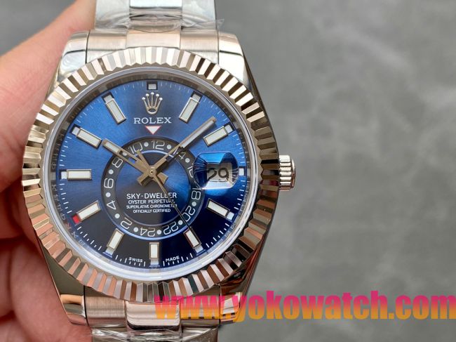 ロレックスコピー・スカイダイバー（SKY-DWELLER）40mm 326135“ブルー・ダイヤル＋イエローゴールドベゼル＋ステンレススチールケース＋オイスターブレスレット” メンズ専用モデル 