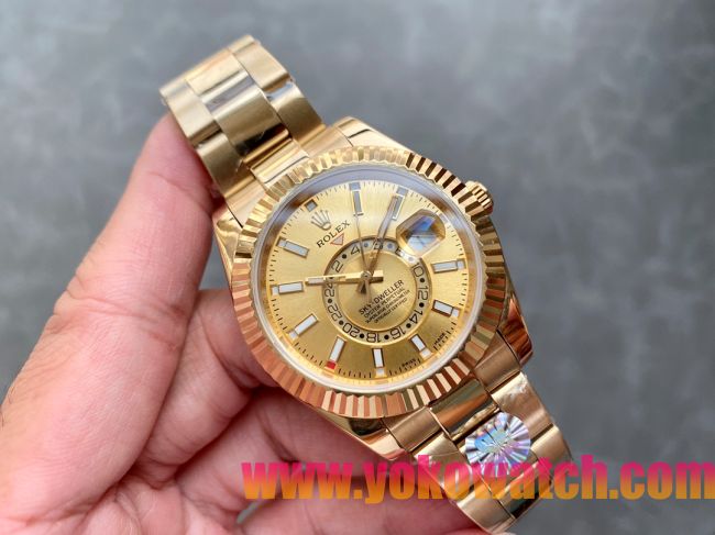 ロレックスコピー・スカイダイバー（SKY-DWELLER）40mm 326138“ゴールド・ダイヤル＋イエローゴールドケース＋オイスターブレスレット” メンズ専用モデル