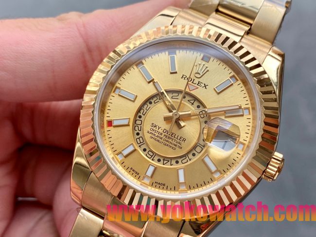 ロレックスコピー・スカイダイバー（SKY-DWELLER）40mm 326138“ゴールド・ダイヤル＋イエローゴールドケース＋オイスターブレスレット” メンズ専用モデル