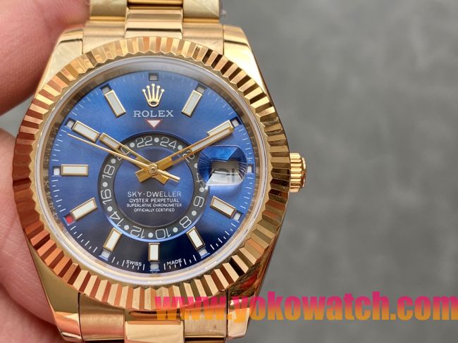 ロレックスコピー・スカイダイバー（SKY-DWELLER）40mm 326138“ブルー・ダイヤル＋イエローゴールドケース＋オイスターブレスレット” メンズ専用モデル