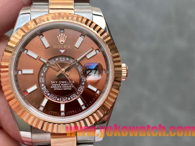 ロレックスコピー・スカイダイバー（SKY-DWELLER）40mm 326138“ブラウン・ダイヤル＋イエローゴールドベゼル＋ステンレススチールブレスレット” メンズ専用モデル