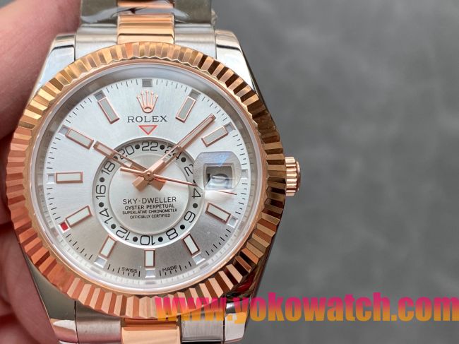 ロレックスコピー・スカイダイバー（SKY-DWELLER）40mm 326138“ホワイト・ダイヤル＋イエローゴールドベゼル＋ステンレススチールブレスレット” メンズ専用モデル