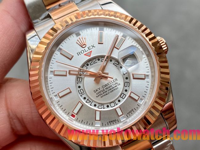 ロレックスコピー・スカイダイバー（SKY-DWELLER）40mm 326138“ホワイト・ダイヤル＋イエローゴールドベゼル＋ステンレススチールブレスレット” メンズ専用モデル