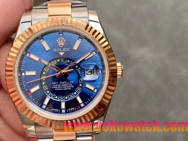 ロレックスコピー・スカイダイバー（SKY-DWELLER）40mm 326138“ブルー・ダイヤル＋ローズゴールドベゼル＋ステンレススチールブレスレット” メンズ専用モデル
