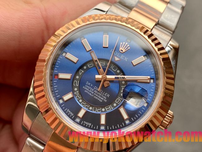 ロレックスコピー・スカイダイバー（SKY-DWELLER）40mm 326138“ブルー・ダイヤル＋ローズゴールドベゼル＋ステンレススチールブレスレット” メンズ専用モデル