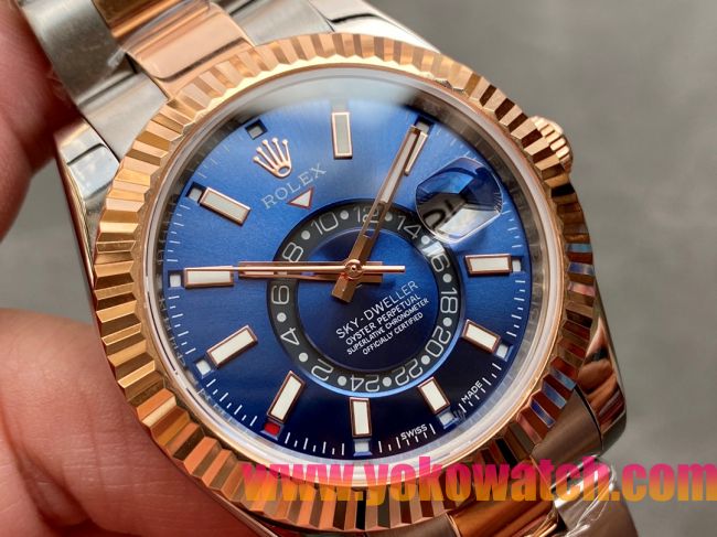 ロレックスコピー・スカイダイバー（SKY-DWELLER）40mm 326138“ブルー・ダイヤル＋ローズゴールドベゼル＋ステンレススチールブレスレット” メンズ専用モデル