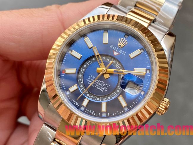 ロレックスコピー・スカイダイバー（SKY-DWELLER）40mm 326138“ブルー・ダイヤル＋イエローゴールドベゼル＋ステンレススチールブレスレット” メンズ専用モデル