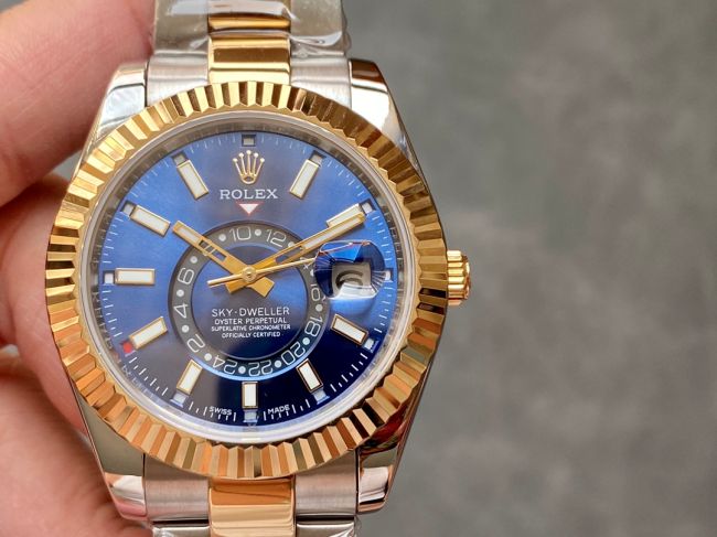 ロレックスコピー・スカイダイバー（SKY-DWELLER）40mm 326138“ブルー・ダイヤル＋イエローゴールドベゼル＋ステンレススチールブレスレット” メンズ専用モデル