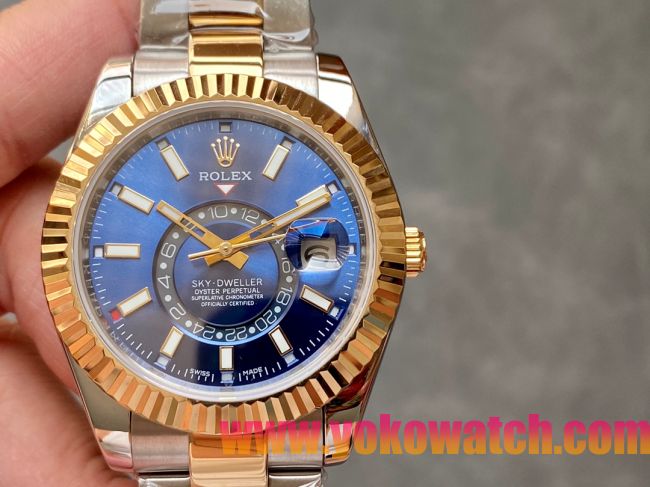 ロレックスコピー・スカイダイバー（SKY-DWELLER）40mm 326138“ブルー・ダイヤル＋イエローゴールドベゼル＋ステンレススチールブレスレット” メンズ専用モデル