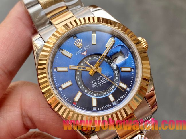 ロレックスコピー・スカイダイバー（SKY-DWELLER）40mm 326138“ブルー・ダイヤル＋イエローゴールドベゼル＋ステンレススチールブレスレット” メンズ専用モデル