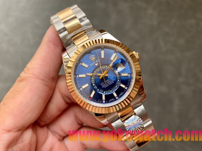 ロレックスコピー・スカイダイバー（SKY-DWELLER）40mm 326138“ブルー・ダイヤル＋イエローゴールドベゼル＋ステンレススチールブレスレット” メンズ専用モデル