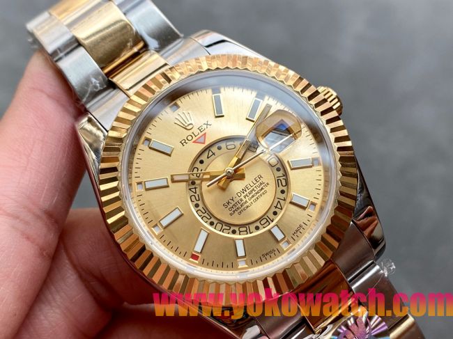 ロレックスコピー・スカイダイバー（SKY-DWELLER）40mm 326138“ゴールド・ダイヤル＋イエローゴールドベゼル＋ステンレススチールブレスレット” メンズ専用モデル