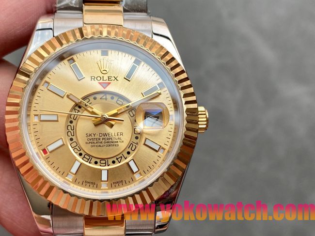 ロレックスコピー・スカイダイバー（SKY-DWELLER）40mm 326138“ゴールド・ダイヤル＋イエローゴールドベゼル＋ステンレススチールブレスレット” メンズ専用モデル