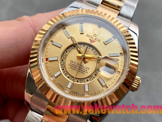 ロレックスコピー・スカイダイバー（SKY-DWELLER）40mm 326138“ゴールド・ダイヤル＋イエローゴールドベゼル＋ステンレススチールブレスレット” メンズ専用モデル