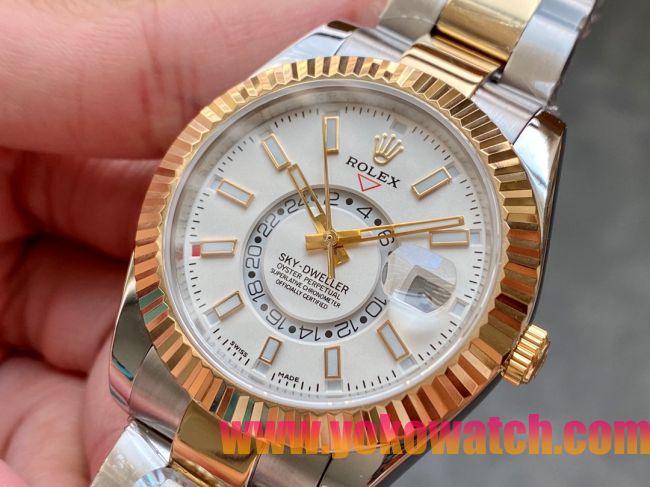 ロレックスコピー・スカイダイバー（SKY-DWELLER）40mm 326138“ホワイト・ダイヤル＋イエローゴールドベゼル＋ステンレススチールブレスレット” メンズ専用モデル