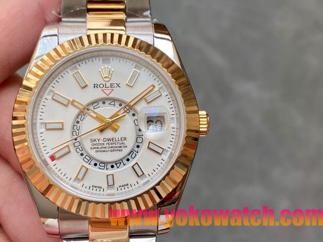 ロレックスコピー・スカイダイバー（SKY-DWELLER）40mm 326138“ホワイト・ダイヤル＋イエローゴールドベゼル＋ステンレススチールブレスレット” メンズ専用モデル