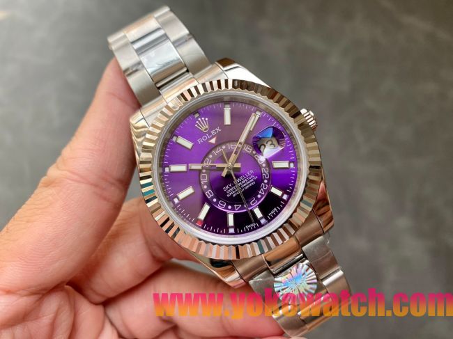 ロレックスコピー・スカイダイバー（SKY-DWELLER）40mm 326138“パープル・ダイヤル＋イエローゴールドベゼル＋ステンレススチールブレスレット” メンズ専用モデル