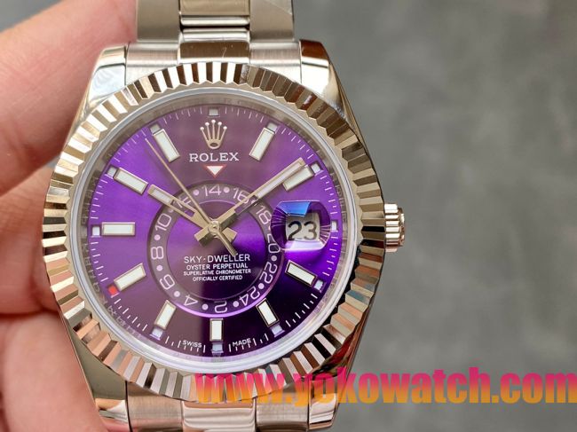 ロレックスコピー・スカイダイバー（SKY-DWELLER）40mm 326138“パープル・ダイヤル＋イエローゴールドベゼル＋ステンレススチールブレスレット” メンズ専用モデル