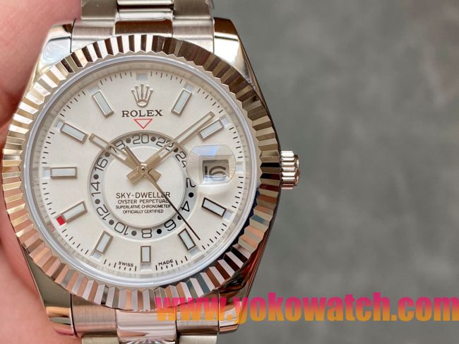 ロレックスコピー・スカイダイバー（SKY-DWELLER）40mm 326138“ホワイト・ダイヤル＋イエローゴールドベゼル＋ステンレススチールブレスレット” メンズ専用モデル