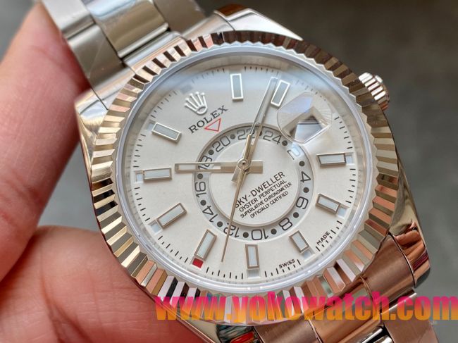 ロレックスコピー・スカイダイバー（SKY-DWELLER）40mm 326138“ホワイト・ダイヤル＋イエローゴールドベゼル＋ステンレススチールブレスレット” メンズ専用モデル
