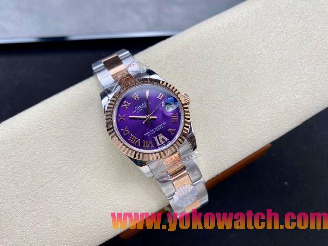ロレックスコピー・デイトジャスト（DATEJUST）31mm 279383RBR“パープル・ダイヤル＋イエローゴールドベゼル＋ステンレススチール＆ローズゴールドブレスレット” レディース専用モデル 