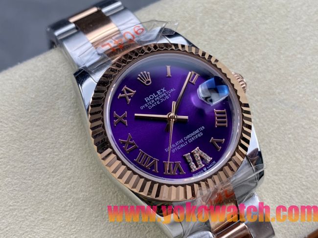 ロレックスコピー・デイトジャスト（DATEJUST）31mm 279383RBR“パープル・ダイヤル＋イエローゴールドベゼル＋ステンレススチール＆ローズゴールドブレスレット” レディース専用モデル 