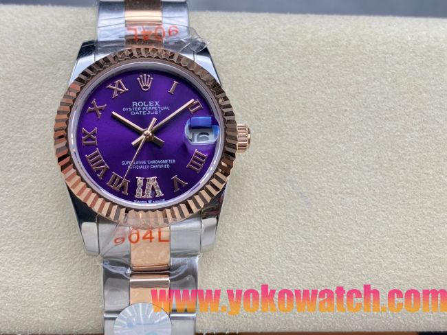 ロレックスコピー・デイトジャスト（DATEJUST）31mm 279383RBR“パープル・ダイヤル＋イエローゴールドベゼル＋ステンレススチール＆ローズゴールドブレスレット” レディース専用モデル 