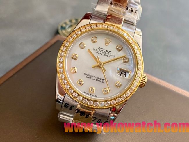 ロレックスコピー・デイトジャスト（DATEJUST）31mm 279383RBR“ホワイト・ダイヤル＋イエローゴールド＆ダイヤモンドベゼル＋ステンレススチール＆ローズゴールドブレスレット” レディース専用モデル