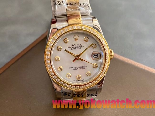 ロレックスコピー・デイトジャスト（DATEJUST）31mm 279383RBR“ホワイト・ダイヤル＋イエローゴールド＆ダイヤモンドベゼル＋ステンレススチール＆ローズゴールドブレスレット” レディース専用モデル