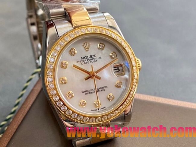 ロレックスコピー・デイトジャスト（DATEJUST）31mm 279383RBR“ホワイト・ダイヤル＋イエローゴールド＆ダイヤモンドベゼル＋ステンレススチール＆ローズゴールドブレスレット” レディース専用モデル