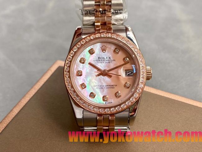 ロレックスコピー・デイトジャスト（DATEJUST）31mm 279383RBR“シェル・ダイヤル＋ローズゴールド＆ダイヤモンドベゼル＋ステンレススチール＆ローズゴールドブレスレット” レディース専用モデル 