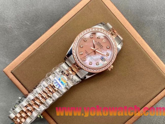 ロレックスコピー・デイトジャスト（DATEJUST）31mm 279383RBR“シェル・ダイヤル＋ローズゴールド＆ダイヤモンドベゼル＋ステンレススチール＆ローズゴールドブレスレット” レディース専用モデル 