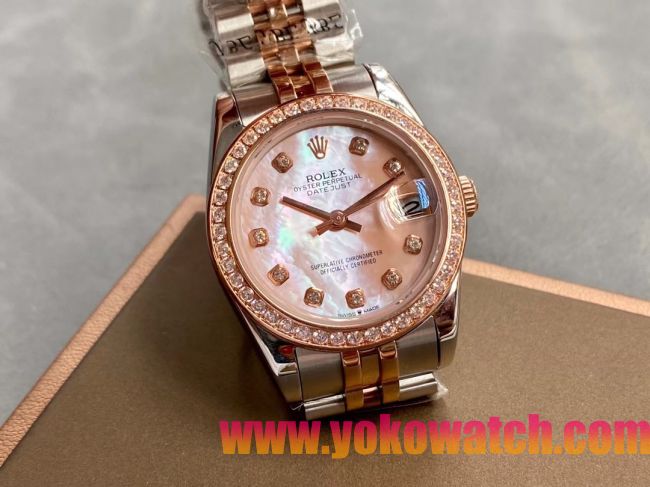 ロレックスコピー・デイトジャスト（DATEJUST）31mm 279383RBR“シェル・ダイヤル＋ローズゴールド＆ダイヤモンドベゼル＋ステンレススチール＆ローズゴールドブレスレット” レディース専用モデル 