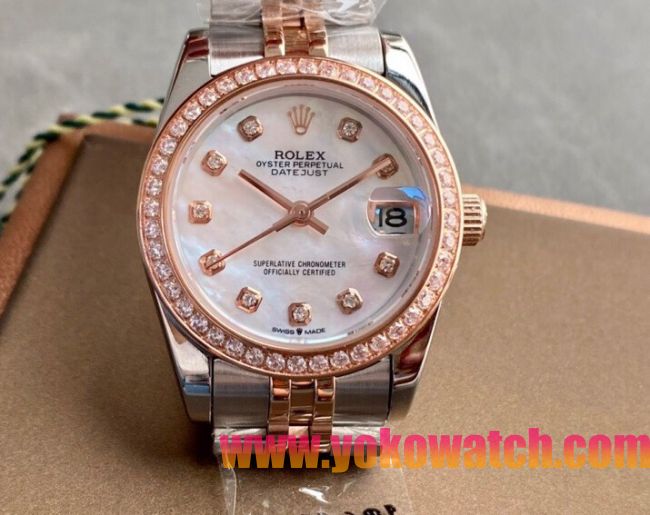 ロレックスコピー・デイトジャスト（DATEJUST）31mm 279383RBR“シェルダイヤル＋ローズゴールド＆ダイヤモンドベゼル＋ステンレススチール＆ローズゴールドブレスレット” レディース専用モデル