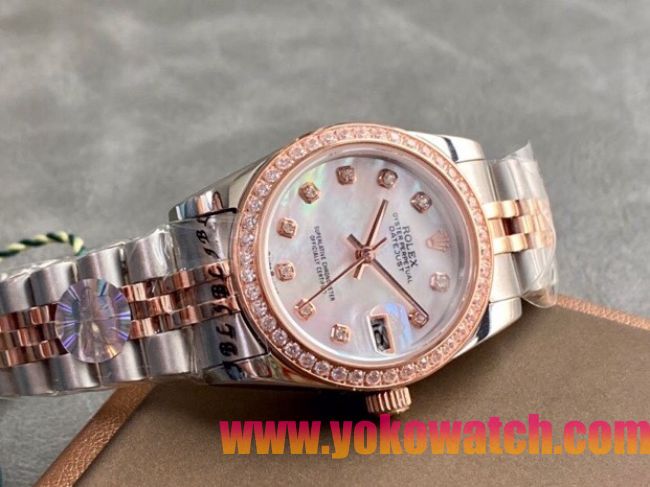 ロレックスコピー・デイトジャスト（DATEJUST）31mm 279383RBR“シェルダイヤル＋ローズゴールド＆ダイヤモンドベゼル＋ステンレススチール＆ローズゴールドブレスレット” レディース専用モデル