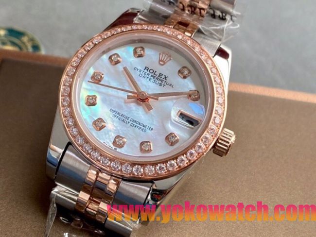 ロレックスコピー・デイトジャスト（DATEJUST）31mm 279383RBR“シェルダイヤル＋ローズゴールド＆ダイヤモンドベゼル＋ステンレススチール＆ローズゴールドブレスレット” レディース専用モデル
