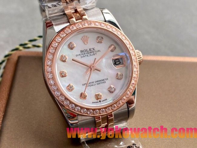 ロレックスコピー・デイトジャスト（DATEJUST）31mm 279383RBR“シェルダイヤル＋ローズゴールド＆ダイヤモンドベゼル＋ステンレススチール＆ローズゴールドブレスレット” レディース専用モデル